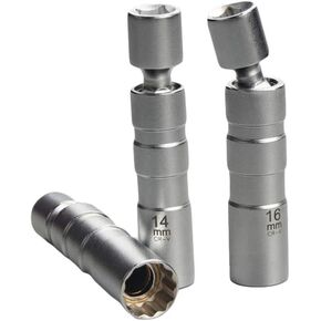 QISF 14MM & 16MM 12-Inch Extension Swivel Spark Plug Socket - 3/8-Inch Drive 12-Point Thin Wall Magnetic Spark Plug Socket Removal Tool - Permits Access to Most Confined Areas