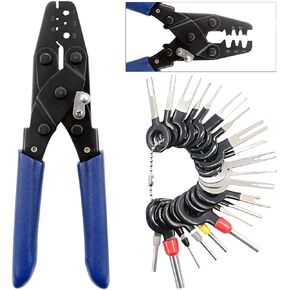 Swpeet 21pcs Auto Terminals Removal Key Tool with Automotive Weatherpack Terminal Crimp Tool Perfect for Most Terminal Wiring Harness Crimp and Electrical Wiring Crimp Connectors