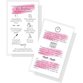 Spanish Lash Aftercare Instructions | 50pk | Cuidado Posterior de la Extensión de Pestañas | 2 x 3.5" inch Card | Eyelash Extension Supplies beautiful pink watercolor, 2-3 week refills fillers
