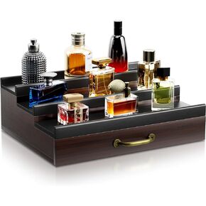 منظم كولونيا للرجال مع حجرة ودرج مخفي، منظم عطر خشبي، منظم حامل كولونيا ورافعات عرض تخزين لخزانة الملابس، هدية رائعة للرجال/الأصدقاء (أحدث 2024)