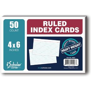 iScholar Index Cards, Assorted Colored, Ruled, 4 x 6 Inches, 100 Card Pack (04616)