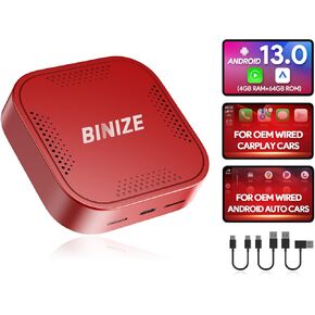Binize Wireless CarPlay Android AUTO Multimedia Video Box 4G Cellular,4GB+64GB,8Core,Android 13 Built-in Navigation Support SIM&TF Card Bluetooth Support Car with OEM Wired CarPlay/Android Auto