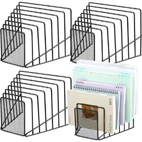 4 Pcs Black Incline File Organizer for Desk with 7 Slot File Sorter Metal Wire Mesh File Rack for Home School Office Letter Mail Paper Document Folder Desk Accessories