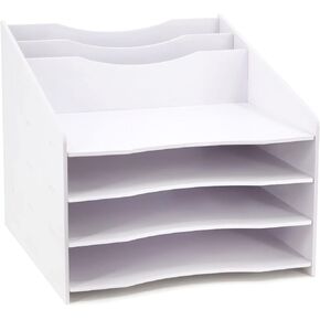 SONGWAY Desk File Organizer and Accessories Storage - Desktop Organizer with Horizontal and Vertical File Folder Holders, Letter Mail Sorter, 4 Tier Paper Organizer for Desk Home Office School