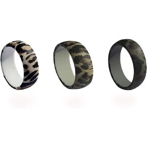Silicone Wedding Ring for Women Men 8.7mm Thin Leopard Rubber Bands 3 Pack