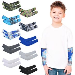 Yahenda 10 Pair Arm Sleeves for Kids Age 4-7 Camouflage Child UV Protection Sleeves Cooling Anti Slip Youth Arm Sleeve for Boys Girls(Vivid Color)