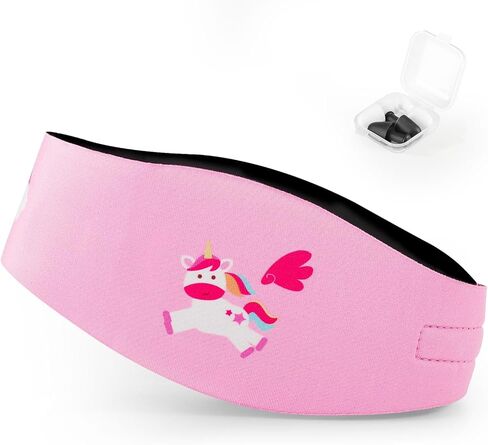 HeySplash Swimming Headband Kids, Ear Bands with Swimming Ear Plugs, Soft Swim Earplugs Reusable, Waterproof Swimmer Headband for Kids, 2 Pair Swimming Ear Plugs, Ear Protection, M, Pink Unicorn in Kuwait