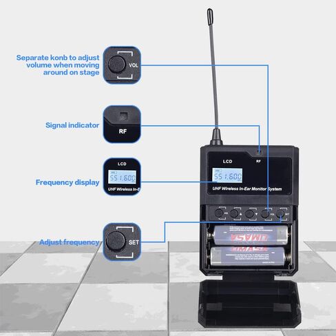 نظام مراقبة مرحلة الأذن اللاسلكي BOMGE IEM-590 UHF احترافي بقناتين، تشغيل بطول 160 قدمًا، مثالي للمرحلة والاستوديو والمعارض والمحاضرات والخطاب (4 أجهزة محمولة مع جهاز إرسال) in Kuwait