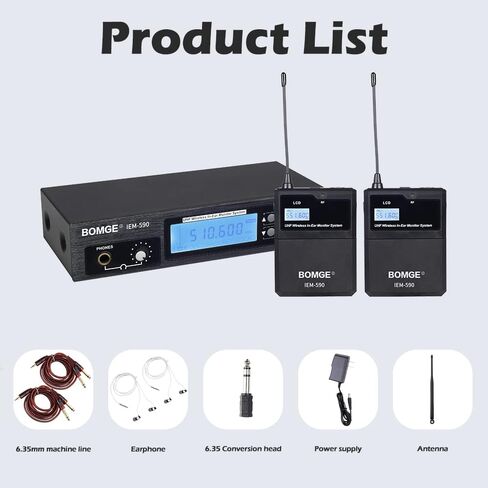 نظام مراقبة مرحلة الأذن اللاسلكي BOMGE IEM-590 UHF احترافي بقناتين، تشغيل بطول 160 قدمًا، مثالي للمرحلة والاستوديو والمعارض والمحاضرات والخطاب (4 أجهزة محمولة مع جهاز إرسال) in Kuwait