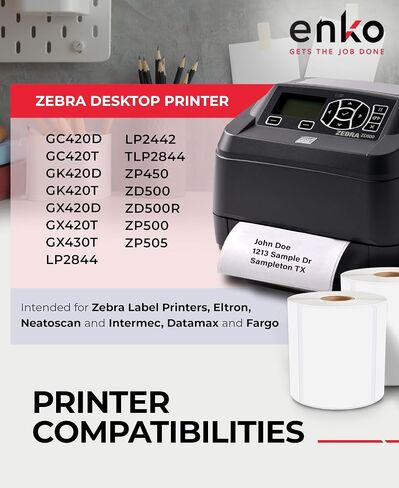 ملصقات enKo مقاس 4 بوصات × 3 بوصات لطابعات سطح المكتب Zebra (12 لفة، 6000 ملصق) - عنوان حراري مباشر عبر البريد للشحن ملصقات باركود FBA ملصقات FNSKU للحمار الوحشي والترون (مثقوبة) in Kuwait