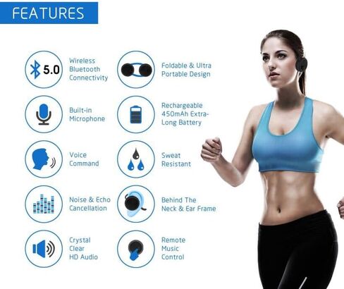 BESIGN SH03 Sports Bluetooth 5.0 Headphones, Wireless Stereo Earphones for Running with Mic for Wireless Music Streaming and Handsfree Calling, Up to 25 Hours Music time in Kuwait