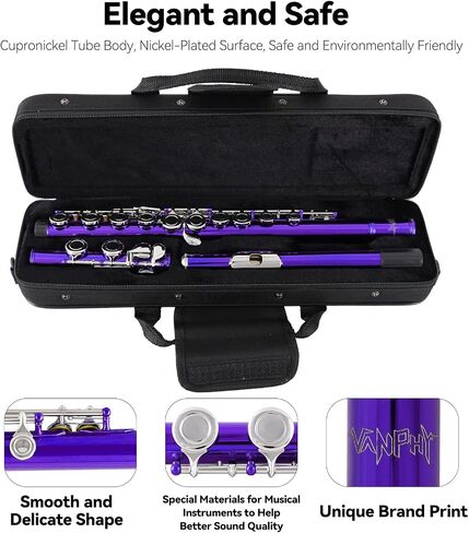 Flutes Closed Hole C for Beginners Kids Student 16 Keys Nickel-plated Flutes - Musical Instrument with Case Stand Cleaning Cloth Gloves Tuning Rod (Silver) in Saudi Arabia