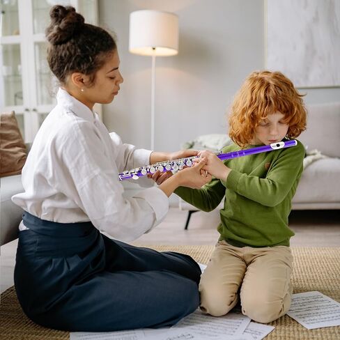 Flutes Closed Hole C for Beginners Kids Student 16 Keys Nickel-plated Flutes - Musical Instrument with Case Stand Cleaning Cloth Gloves Tuning Rod (Silver) in Saudi Arabia