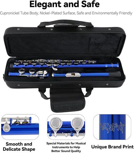 Flutes Closed Hole C for Beginners Kids Student 16 Keys Nickel-plated Flutes - Musical Instrument with Case Stand Cleaning Cloth Gloves Tuning Rod (Silver) in Saudi Arabia