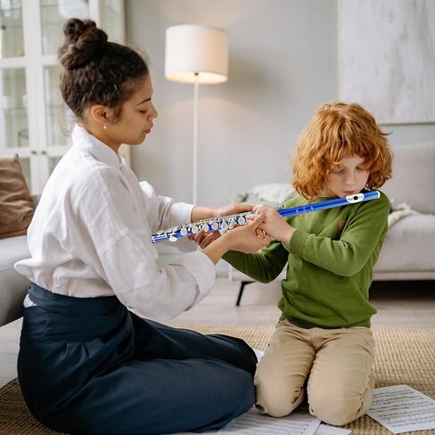 Flutes Closed Hole C for Beginners Kids Student 16 Keys Nickel-plated Flutes - Musical Instrument with Case Stand Cleaning Cloth Gloves Tuning Rod (Silver) in Saudi Arabia