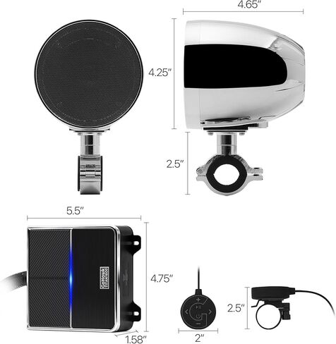 GoHawk TR4-Titan 1600W دراجة نارية بلوتوث 4 مكبرات صوت ستيريو 4.1 قناة نظام مضخم مقاوم للماء 4.25 بوصة كامل المدى حامل المقود مشغل موسيقى MP3 لـ Harley ATV UTV FM راديو USB كروم in Kuwait