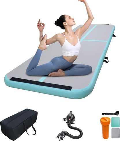 Jospolf 6.6ft نفخ الجمباز الهواء تراجع حصيرة وسادة هوائية لليوجا اللياقة البدنية التايكوندو التدريب على ممارسة الشقلبة مع مضخة كهربائية (الأخضر) in Kuwait