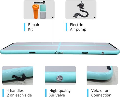 Jospolf 6.6ft نفخ الجمباز الهواء تراجع حصيرة وسادة هوائية لليوجا اللياقة البدنية التايكوندو التدريب على ممارسة الشقلبة مع مضخة كهربائية (الأخضر) in Kuwait
