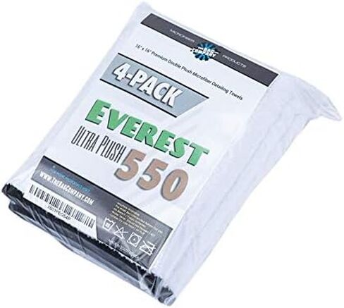 The Rag Company - Everest 550 - مزيج كوري فائق النعومة 70/30، مناشف احترافية للتفصيل من الألياف الدقيقة، 550 جرامًا للمتر المربع، 16 بوصة × 16 بوصة، بيضاء (4 عبوات) in Kuwait
