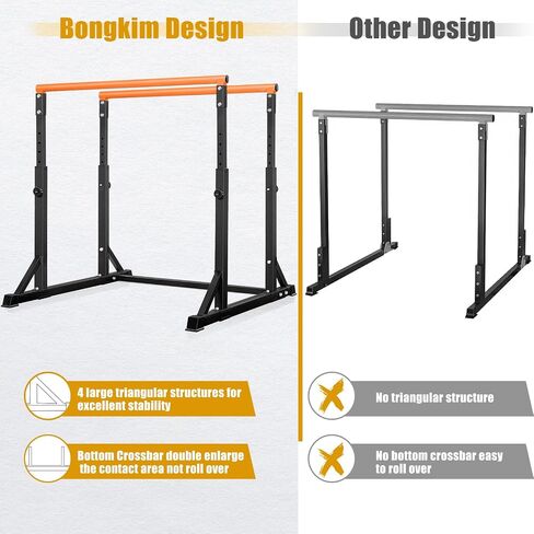 Bongkim Dip Bar, Heavy Duty Dip Station with 7 Height Levels, 800lbs Adjustable Parallel Bars for Tricep Dips Pull-Ups L-Sits Calisthenics Exercises Strength Training for Home Gym Outdoor in Kuwait