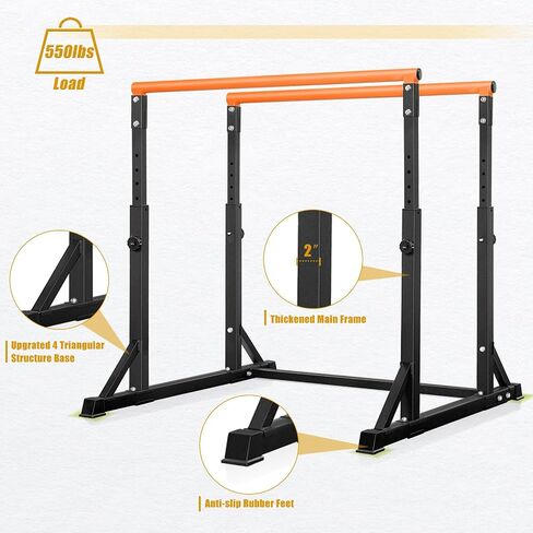 Bongkim Dip Bar, Heavy Duty Dip Station with 7 Height Levels, 800lbs Adjustable Parallel Bars for Tricep Dips Pull-Ups L-Sits Calisthenics Exercises Strength Training for Home Gym Outdoor in Kuwait