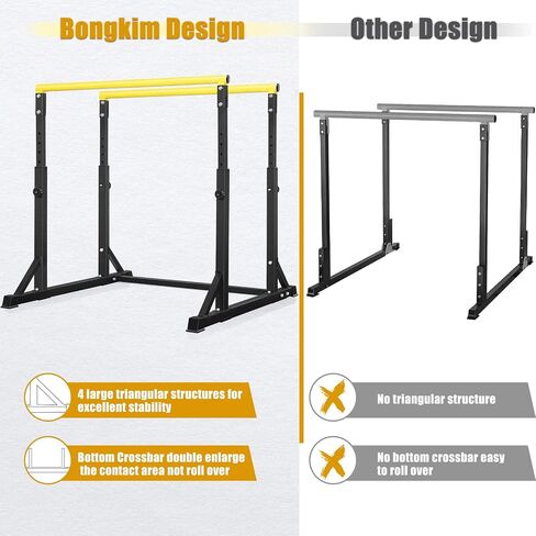 Bongkim Dip Bar, Heavy Duty Dip Station with 7 Height Levels, 800lbs Adjustable Parallel Bars for Tricep Dips Pull-Ups L-Sits Calisthenics Exercises Strength Training for Home Gym Outdoor in Kuwait