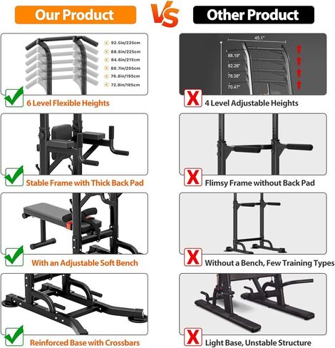 محطة Uboway Pull Up Bar، برج الطاقة مع ارتفاعات قابلة للتعديل وزوايا مقاعد الوزن، قضيب سحب قائم بذاته، معدات اللياقة البدنية لتدريب القوة لصالة الألعاب الرياضية المنزلية in Kuwait
