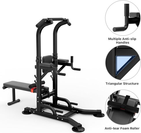 محطة Uboway Pull Up Bar، برج الطاقة مع ارتفاعات قابلة للتعديل وزوايا مقاعد الوزن، قضيب سحب قائم بذاته، معدات اللياقة البدنية لتدريب القوة لصالة الألعاب الرياضية المنزلية in Kuwait
