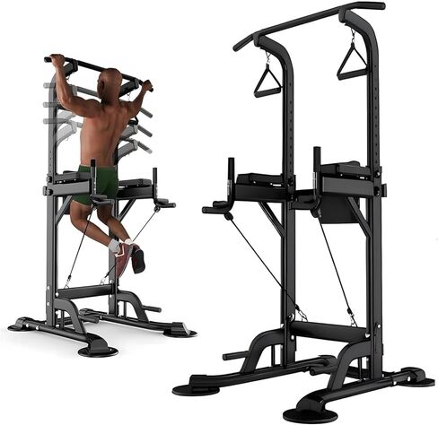 WMK Power Tower Dip Station سحب ما يصل بار للمنزل الصالة الرياضية تدريب القوة اللياقة البدنية معدات التمرين ارتفاع قابل للتعديل متعدد الوظائف 330 رطل مع مسند الظهر in Kuwait