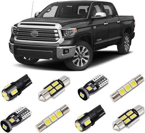 مجموعة إضاءة داخلية LED بيضاء لسيارة Toyota Tundra 2014 2015 2016 2017 2018 2019 2020 2021 حزمة لمبات LED داخلية فائقة السطوع 6000K + أضواء البضائع + أضواء لوحة الترخيص وأداة التثبيت in Kuwait