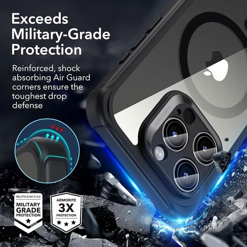 ESR for iPhone 15 Pro Max Case Set, 1 Set Individual Lens Protectors, Compatible with MagSafe Phone Case, Full-Coverage Military-Grade Protection, Scratch Resistant, Armor Series,Clear Black in Kuwait