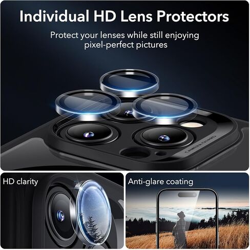 ESR for iPhone 15 Pro Max Case Set, 1 Set Individual Lens Protectors, Compatible with MagSafe Phone Case, Full-Coverage Military-Grade Protection, Scratch Resistant, Armor Series,Clear Black in Kuwait