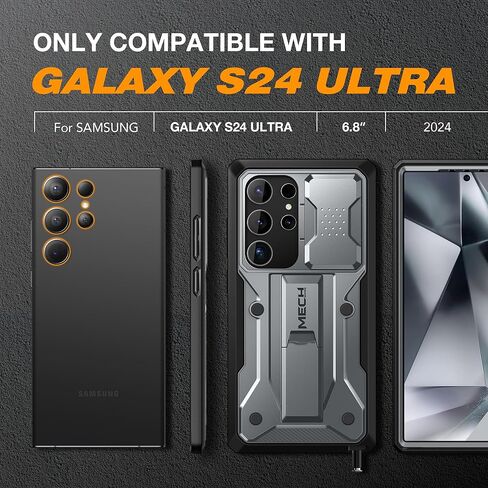 حافظة TONGATE لهاتف Samsung Galaxy S24 Ultra، [واقي شاشة مدمج وغطاء كاميرا منزلق] [إطاران أماميان] حافظة هاتف S24 Ultra مقاومة للصدمات من الدرجة العسكرية مع مسند ومشبك حزام 6.8 بوصة، أسود in Kuwait