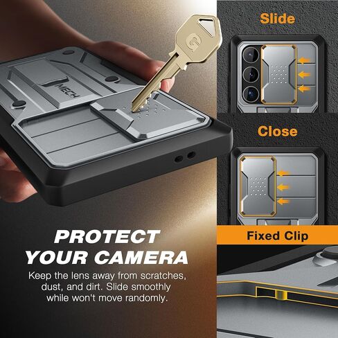 حافظة TONGATE لهاتف Samsung Galaxy S24 Ultra، [واقي شاشة مدمج وغطاء كاميرا منزلق] [إطاران أماميان] حافظة هاتف S24 Ultra مقاومة للصدمات من الدرجة العسكرية مع مسند ومشبك حزام 6.8 بوصة، أسود in Kuwait