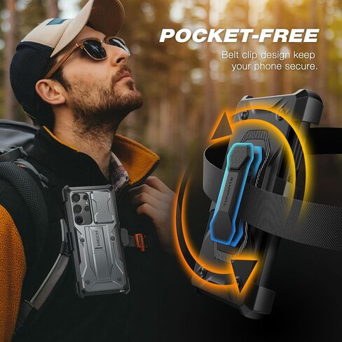 حافظة TONGATE لهاتف Samsung Galaxy S24 Ultra، [واقي شاشة مدمج وغطاء كاميرا منزلق] [إطاران أماميان] حافظة هاتف S24 Ultra مقاومة للصدمات من الدرجة العسكرية مع مسند ومشبك حزام 6.8 بوصة، أسود in Kuwait