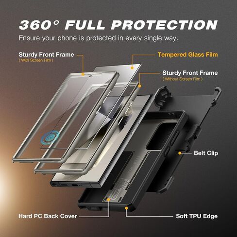 TONGATE for Samsung Galaxy S24 Ultra Case, [with Privacy Screen Protector & Slide Camera Cover] [2 Front Frames] Military Grade Shockproof S24 Ultra Phone Case with Stand & Belt-Clip, Black Privacy in Saudi Arabia