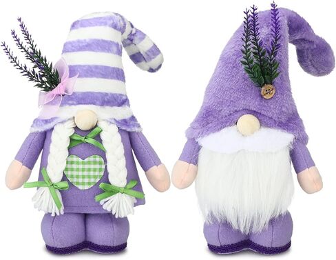 2 Pcs Spring Gnome Decor Plush Lavender Gnomes Decorations for Home Swedish Gnome Gifts for Women Handmade Purple Kitchen Decor Spring Tier Tray Decor Scandinavian Tomte Elf Doll for Table Ornaments in Saudi Arabia