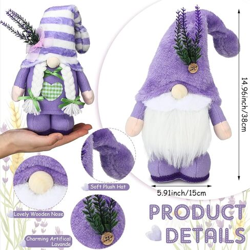 2 Pcs Spring Gnome Decor Plush Lavender Gnomes Decorations for Home Swedish Gnome Gifts for Women Handmade Purple Kitchen Decor Spring Tier Tray Decor Scandinavian Tomte Elf Doll for Table Ornaments in Saudi Arabia