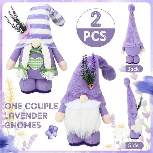 2 Pcs Spring Gnome Decor Plush Lavender Gnomes Decorations for Home Swedish Gnome Gifts for Women Handmade Purple Kitchen Decor Spring Tier Tray Decor Scandinavian Tomte Elf Doll for Table Ornaments in Saudi Arabia
