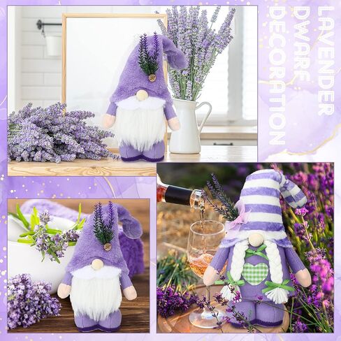 2 Pcs Spring Gnome Decor Plush Lavender Gnomes Decorations for Home Swedish Gnome Gifts for Women Handmade Purple Kitchen Decor Spring Tier Tray Decor Scandinavian Tomte Elf Doll for Table Ornaments in Saudi Arabia