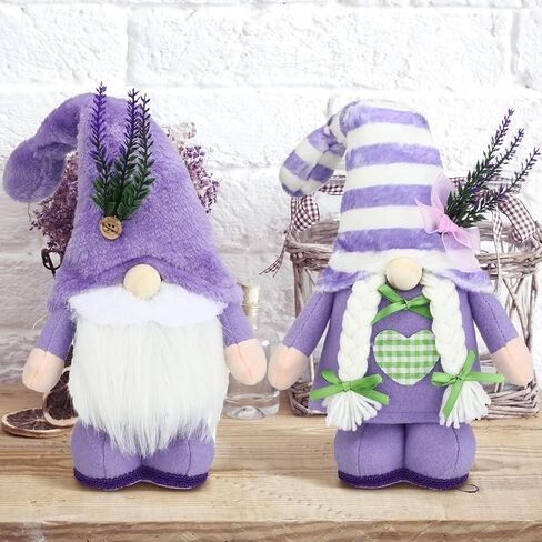 2 Pcs Spring Gnome Decor Plush Lavender Gnomes Decorations for Home Swedish Gnome Gifts for Women Handmade Purple Kitchen Decor Spring Tier Tray Decor Scandinavian Tomte Elf Doll for Table Ornaments in Saudi Arabia