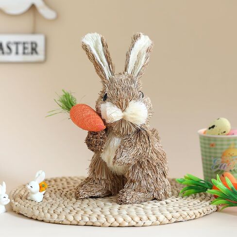 عيد الفصح الديكور القش الأرنب عقد الجزر 8.2 بوصة اليدوية القش المنسوجة الأرانب الدائمة سطح المكتب الحلي لربيع عيد الفصح ديكور المنزل in Kuwait
