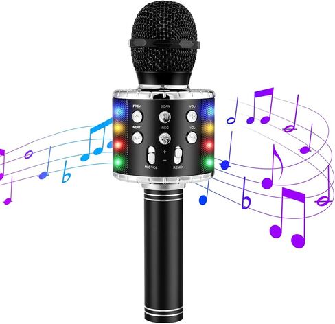 Karaoke Machine for Kids: Wireless Bluetooth Karaoke Microphone for Adults, Portable Handheld Karaoke Machine for Birthday Party - Kids Microphone for Singing(Black-3) in Saudi Arabia