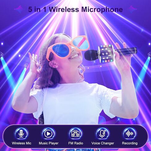 Karaoke Machine for Kids: Wireless Bluetooth Karaoke Microphone for Adults, Portable Handheld Karaoke Machine for Birthday Party - Kids Microphone for Singing(Black-3) in Saudi Arabia