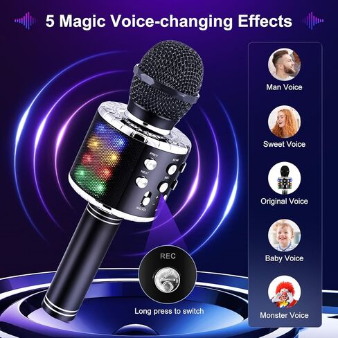 Karaoke Machine for Kids: Wireless Bluetooth Karaoke Microphone for Adults, Portable Handheld Karaoke Machine for Birthday Party - Kids Microphone for Singing(Black-3) in Saudi Arabia