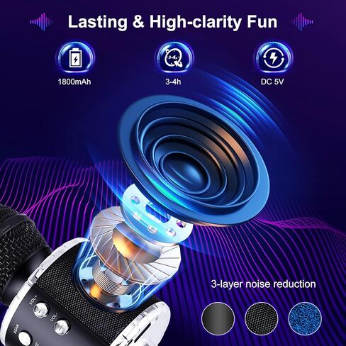 Karaoke Machine for Kids: Wireless Bluetooth Karaoke Microphone for Adults, Portable Handheld Karaoke Machine for Birthday Party - Kids Microphone for Singing(Black-3) in Saudi Arabia
