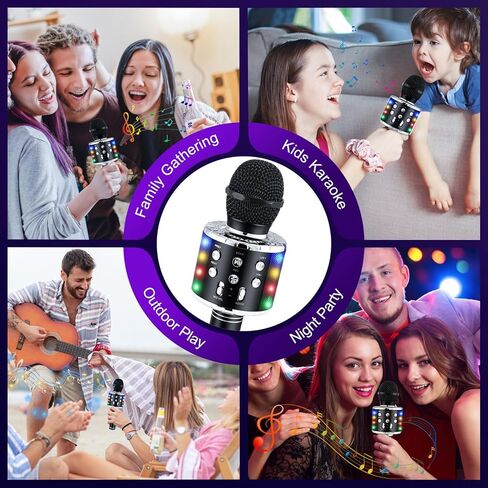 Karaoke Machine for Kids: Wireless Bluetooth Karaoke Microphone for Adults, Portable Handheld Karaoke Machine for Birthday Party - Kids Microphone for Singing(Black-3) in Saudi Arabia