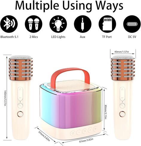آلة كاريوكي للأطفال البالغين، مكبر صوت بلوتوث محمول مع 2 ميكروفون لاسلكي 2.4 جيجا، ألعاب مشغل موسيقى هدايا للأولاد والبنات 4، 5، 6، 7، 8، 9، 10 سنوات + حفلة عيد ميلاد منزلية in Kuwait