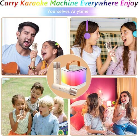 Karaoke Machine for Adults and Kids, Portable Bluetooth Speaker PA System with 2 Wireless Karaoke Microphone, LED Party Lights,Birthday Gift, Camping,Home, Party, Meeting,Outdoor,Toys for Girls Boys in Kuwait