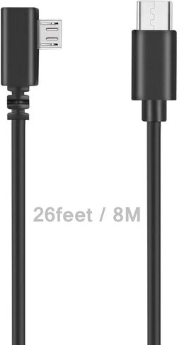 سلك كابل موسع USB بزاوية يمنى 90 درجة متوافق مع كاميرا Garmin Dash Cam Mini، Mini 2، 66W، 67W، 46،47،56،57 جنبًا إلى جنب، في سلك شحن السيارة (26ft 8M) أسود (USB-C) in Kuwait